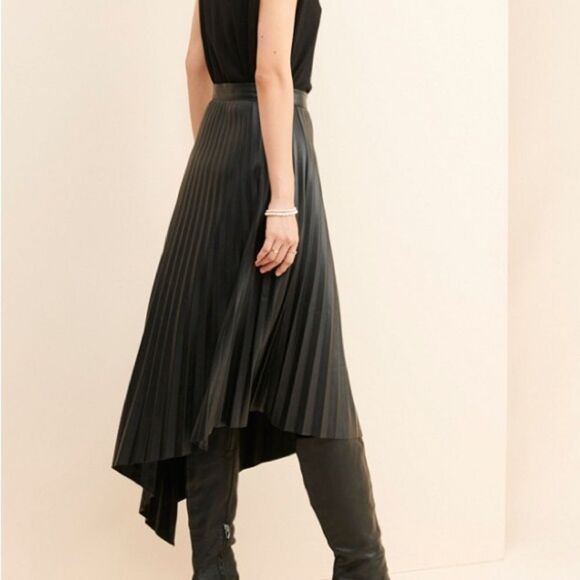 Bishop + Young Presley Vegan pleated Leather Skirt women's size small in black - Picture 2 of 15
